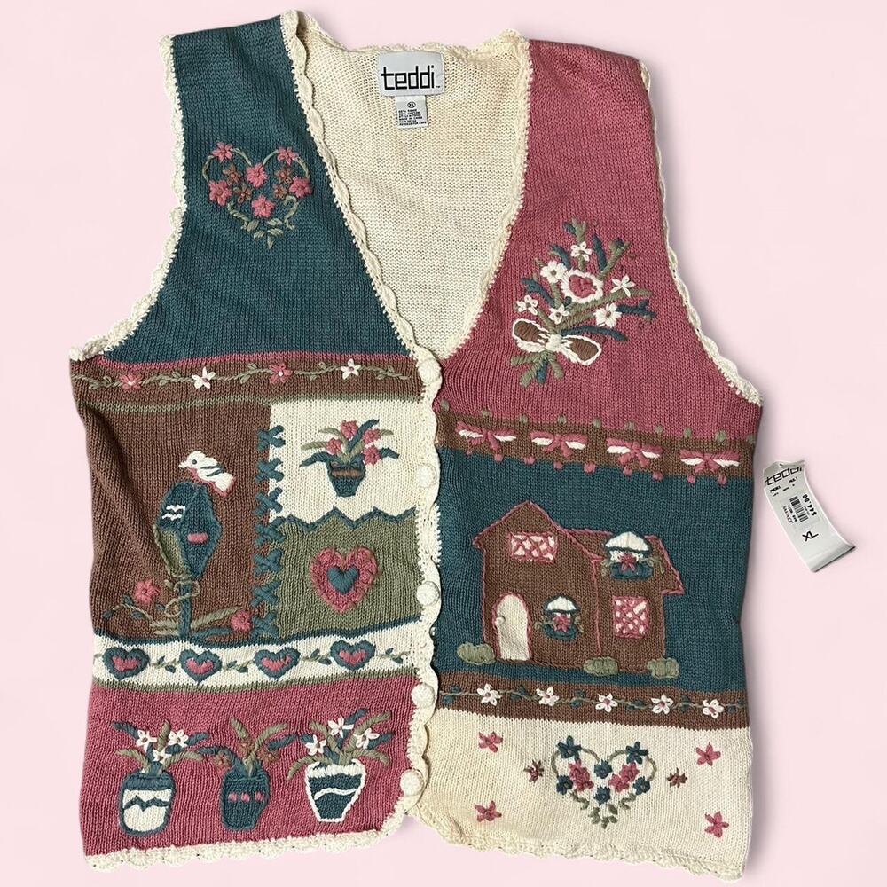Vtg teddi multicoloured knitted vest